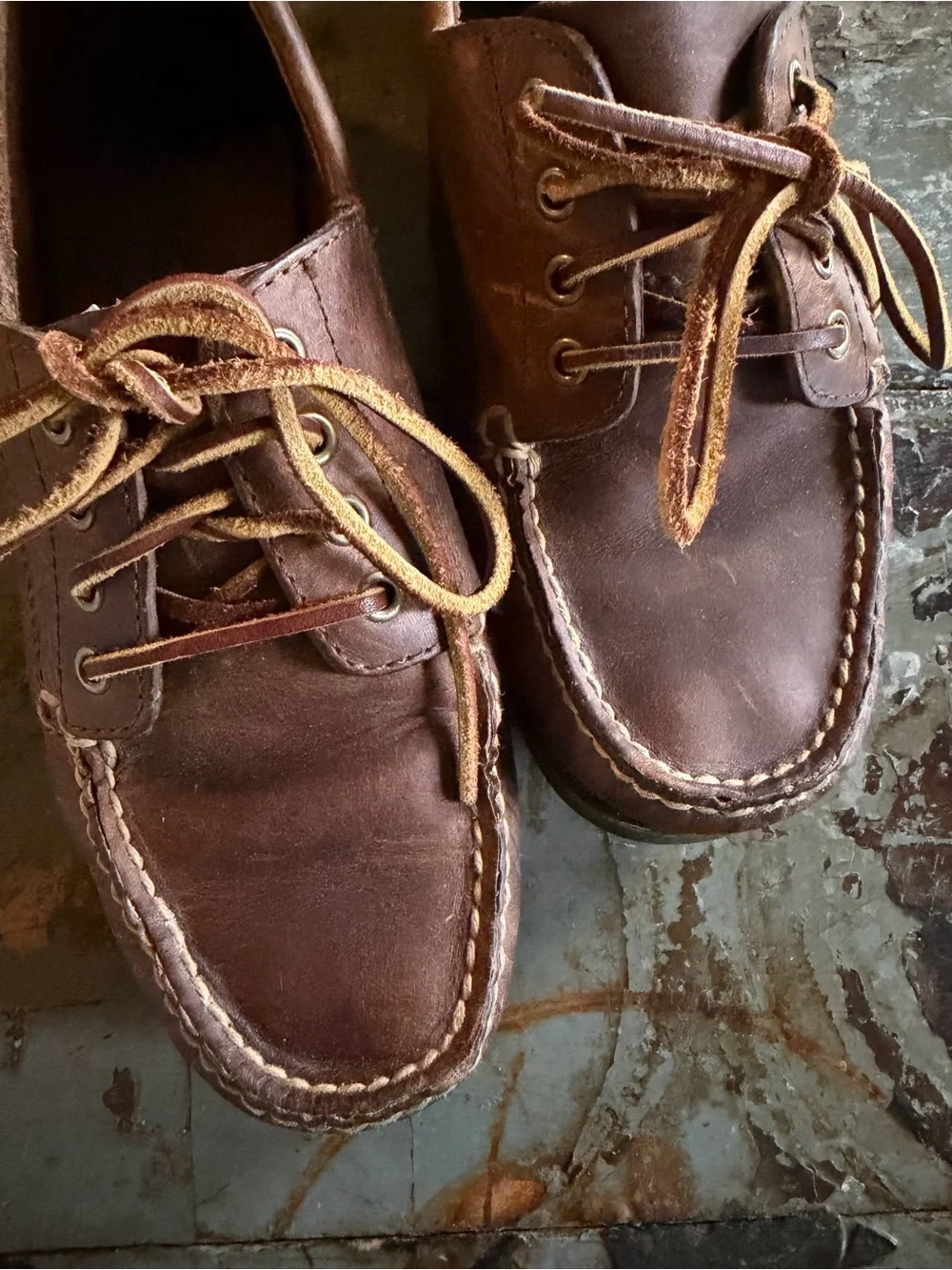 Eastland Women’s Brown Leather Falmouth Loafers with Tan Laces and Rubber Soles